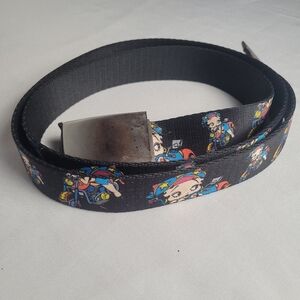 Betty Boop Motorcycle Biker Black Canvas Belt Silver Hardware One Size 48"